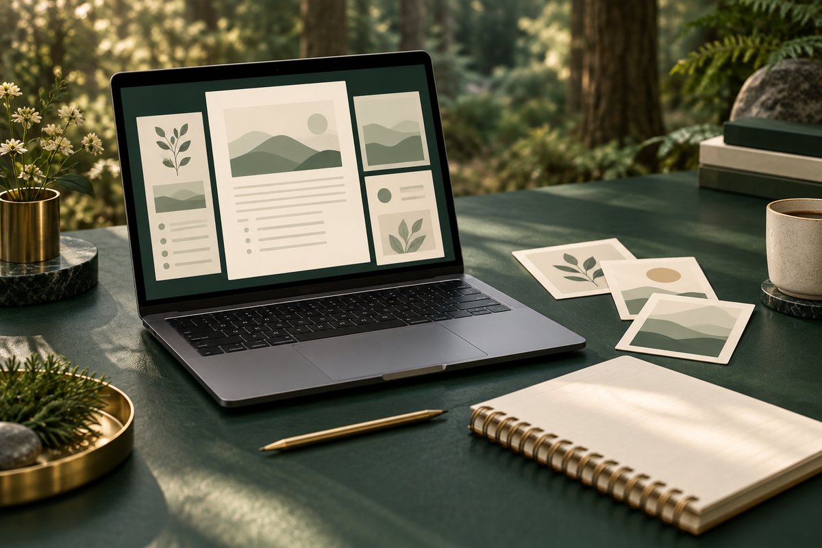 Illustration of a laptop, lesson cards and a notebook for preparing training materials.